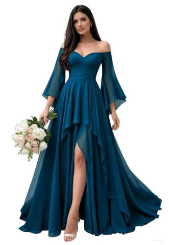 MEIVXIZGYBOO Peacock Bridesmaid Dresses Bell Sleeve Flowy US10