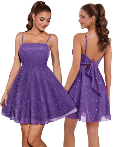 DRESSTELLS Sparkly Cocktail Short Dress 2026 for Women, Teens Purple S