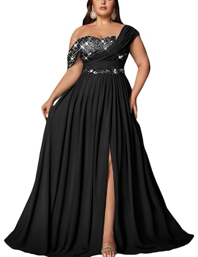VOUIAO Women Sequin Plus Size Bridesmaid Dresses Prom Dress Dark Black 2XL