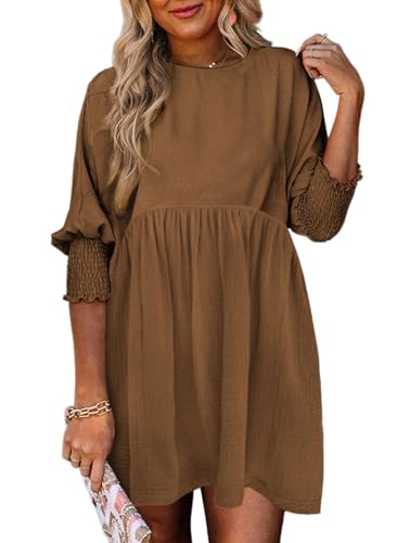 Dokotoo Babydoll Dresses for Women Casual Flowy A Line Shirt Dress Brown L