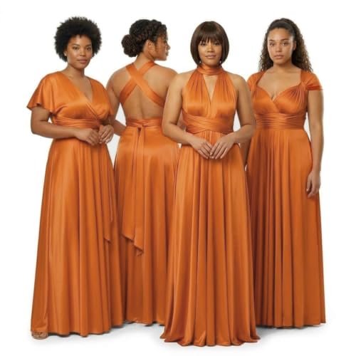Infinity Bridesmaid Dress with Pockets – Convertible Maxi Wrap Gown, Multiway Formal Dress for Wedding & Plus Size-Burnt Orange-One Size