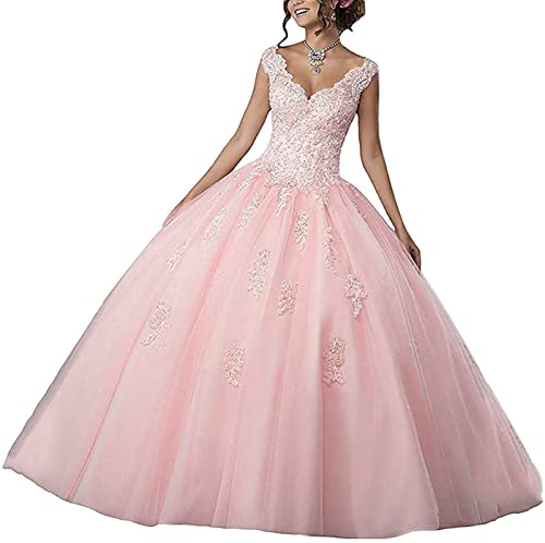QXMYOO Pink Ball Gown Quinceanera Dresses Princess Prom Dress for Women 2026 Size 8