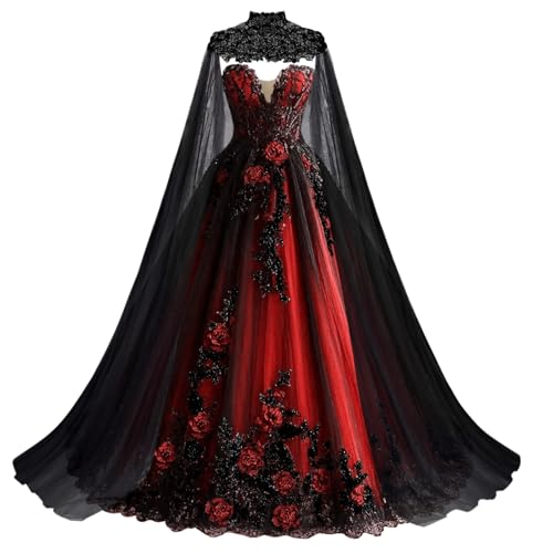 Mauuwy Red Medieval Wedding Dresses with Cape Size 14