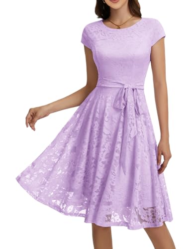 MUADRESS Floral Lace Cocktail Dress Cap Sleeve Bridesmaid Prom Lavender s