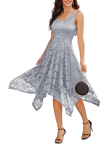 Meetjen Women Sleeveless Cocktail Formal Bridal Shower Dress, Grey, 2XL
