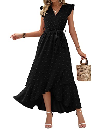 BTFBM Swiss Dot Wedding Guest Dresses for Women,Black,S