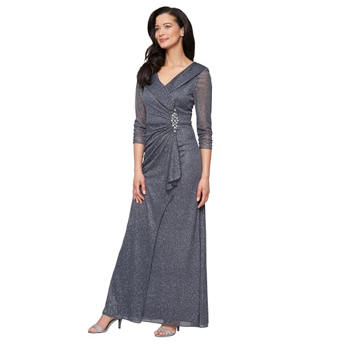 Alex Evenings Women's Long Portrait Collar Dress, Perfect for Weddings, Formal Events