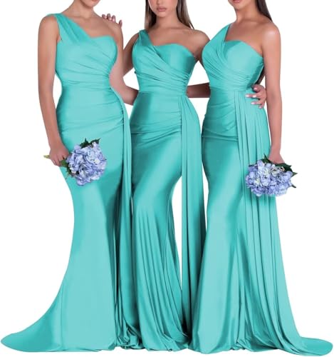 MRLYOUTH Mermaid Satin One Shoulder Bridesmaid Dress Turquoise US 16