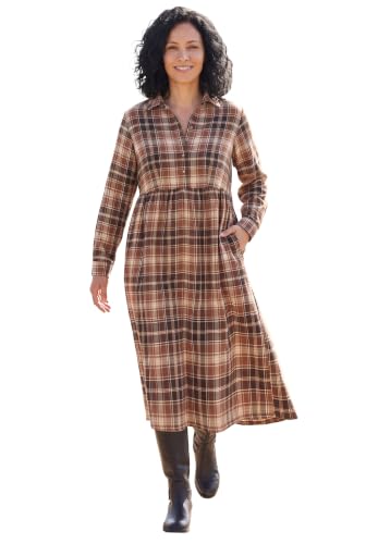Woman Within Plaid Flannel A-Line Shirtdress