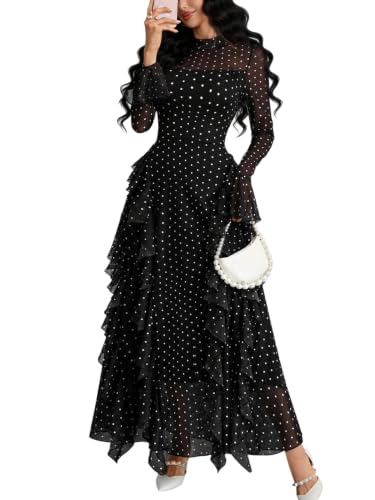 GothDark Polka Dot Dresses for Women Black X-Large Fits US Size 12 to 14