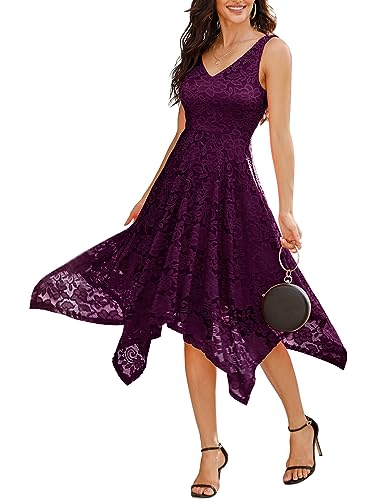 Meetjen Women's Wedding Guest Formal Dresses for Bridesmaid, Grape, S | Mother of the Bride Dresses,Asymmetrical, Elegant Cocktail Dress, High Waist, Short Graduation Dress
