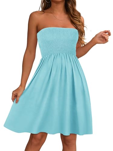 Summer Dresses for Women Strapless Sundress, Aqua Blue, XL