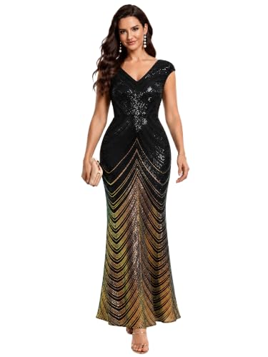 Ever-Pretty Women's V-Neck Mermaid Sequin Maxi Fall Formal Evening Dresses
