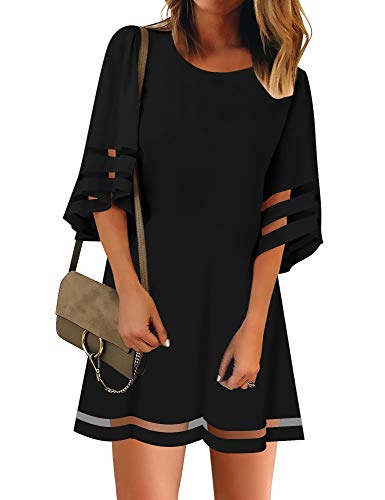 LookbookStore Dresses for Summer 2026 Women Casual Summer Crewneck 3/4 Sleeves Black Short Dress Cute Going Out Clothes Plus Size Dress Size 3X-Large