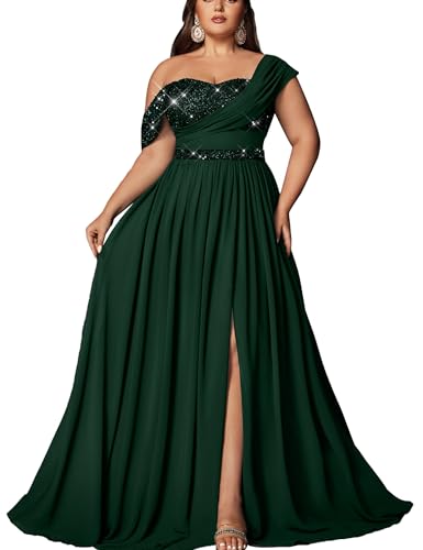 VOUIAO Women Sequin Plus Size Bridesmaid Dresses Prom Dress Dark Green L