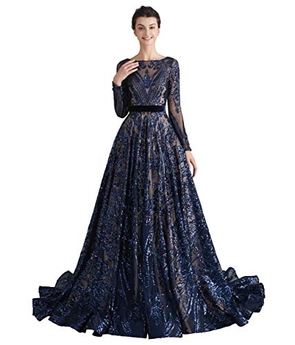Ikerenwedding Prom Ball Gown Sequin Long Sleeves Lace-up Pageant Dress