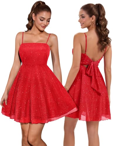 DRESSTELLS Women's Cocktail Short Summer Dress, Sparkly Prom 2026 Red M