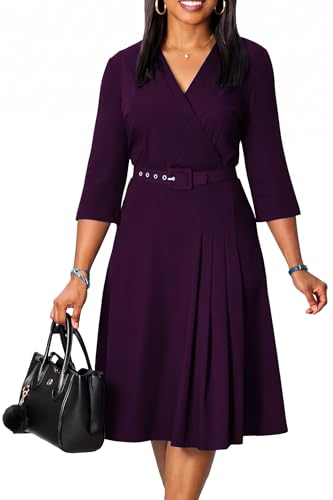 Business Work Dress for Women Purple Church Sexy V-Neck Midi A Line Dresses