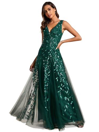 Ever-Pretty Women's Sequin Sleeveless V-Neck Formal Dresses Sexy Empire Waist Evening Gown Prom Dress 2026 Deep Green US06