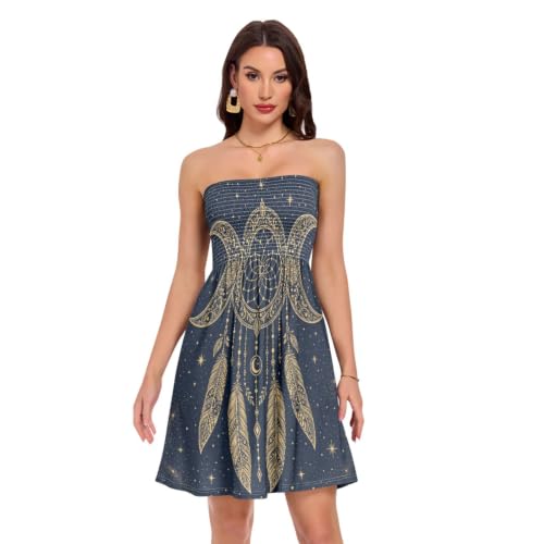 Emelivor Moon Stars Womens Strapless Casual Dresses Outfits for Vacation