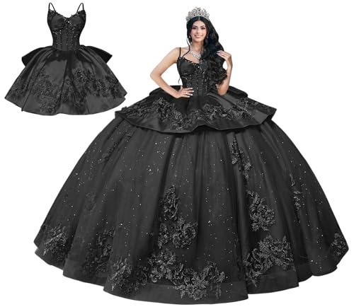 Mauuwy Tiered Vestidos De Xv Años Black Lace Quince Dresses Size 16