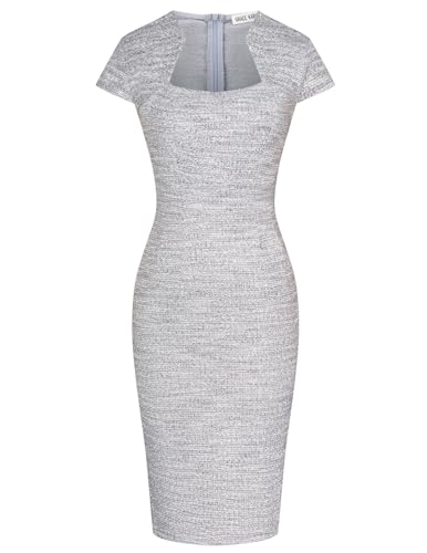 GRACE KARIN Work Dresses for Women Tweed Pencil Dress Gray M