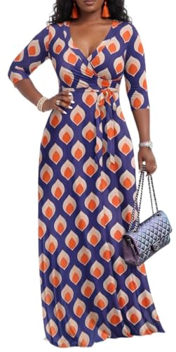 PerZeal V Neck Wrap Maxi Dress Geometric Print Casual Party XXX-Large