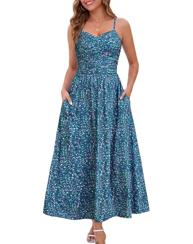 Annebouti Summer Spring Maxi Sundresses for Women 2026 Casual Boho Sleeveless Open Back Floral Graduation Easter Hawaiian Beach Wedding Guest Flowy Long Dress Purple Green M