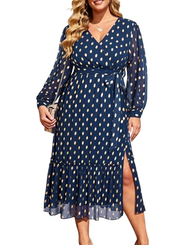 Pinup Fashion Plus Size Wedding Guest Navy Long Sleeve Semi Formal Dress