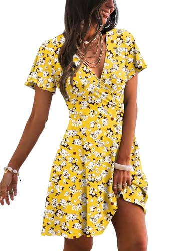 Yellow Dress Women Wrap V Neck Graduation Dresses Easter Sundresses XXL | dress for baby shower guest, bridal shower guest outfit, wedding shower guest dress, plus size wedding guest dresses
