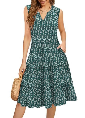 Women's Casual Boho Hawaiian Floral Midi Summer Sun Dresses with Pockets