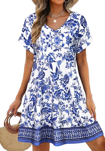 elescat Sundresses for Women Summer Dress with Pockets, Ethnic Floral, L