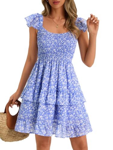 Womens Summer Sleeveless Backless Smocked Ruffle Babydoll Mini Sundress