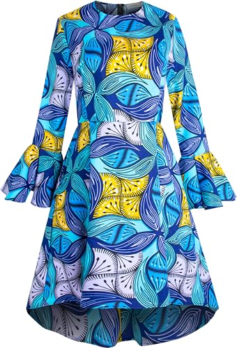 SHENBOLEN Women African Print Dresses Autumn and Winter Long Sleeves Ankara Dress(X-Large,P)