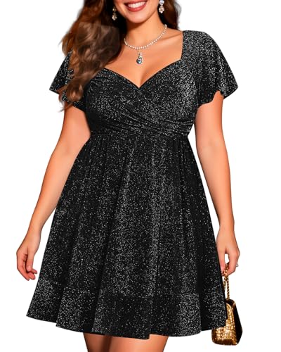 Pinup Fashion Plus Cocktail Sparkly Black Party New Year Eve Short Dress