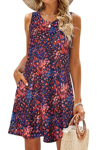 SimpleFun A Line Dresses for Women Knee Length Sleeveless Sundresses Polka Dot Printed Summer Beach Dress