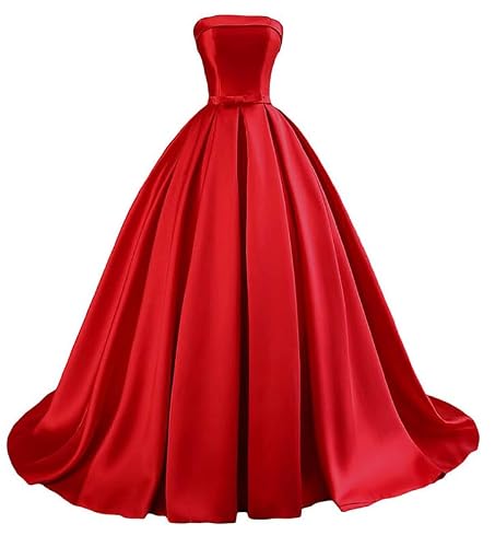 NIQIANZU Satin Prom Dress Long A-line Formal Dresses Ball Gown Evening Party Gowns Red