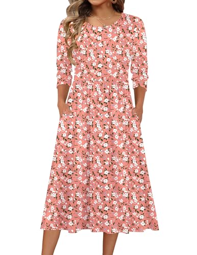 Zeagoo Women's Plus Size Dresses Casual 3/4 Length Sleeve T-Shirt Dress Ladies Summer Floral Cotton Long Dress for Fall Loose Fit Dressy