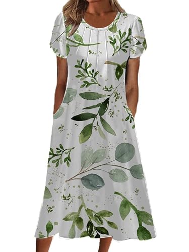 LOAIHA Women's Casual Dress Loose Sundress Long Dress Short Sleeve Pockets Boho Dress Summer V-Neck Beach Vacation Dress Maxi Dress for Women Womens Plus Size Dresses