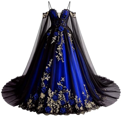 Mauuwy Gothic Black and Royal Blue Wedding Dresses for Bride 26Plus Size