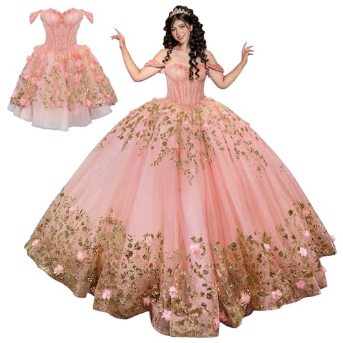 Mauuwy 2 in 1 Blush Pink Vestidos De 15 Quinceanera with 3D Flower