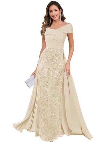 Agvwry Mother of The Bride Dresses Plus Size Champagne Formal Gown Off The Shoulder Chiffon Mother of The Groom Dress US18W