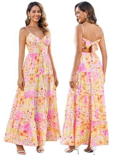 HTZMO Women Summer Floral Maxi Sundress Boho Beach Long Dress PY Floral