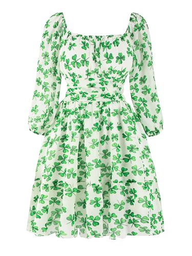 PUKAVT Women's Summer Dress 2026 Chiffon Causal Short Dress Clover XXL