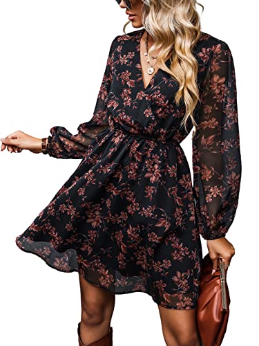 CUPSHE Womens Floral Mini Dress Long Sleeve Casual Flowy Dresses Floral, S