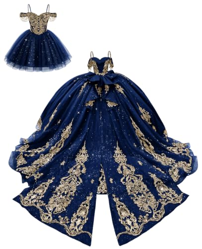 Mouccy Elegant Beaded 2 Piece Quinceanera Dresses Ball Gown Navy Blue