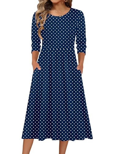 Zeagoo Women Loose Dress Midi 3/4 Sleeve Summer Fall Aline Tiered Dress