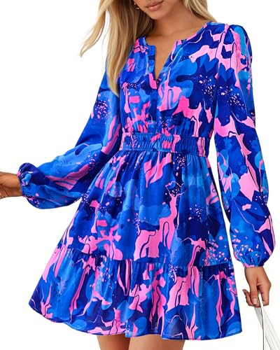 BTFBM Fall Dresses for Women 2026 Trendy Floral Long Sleeve Mini Dress