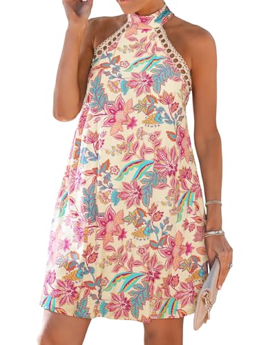 CUPSHE Women's Dress Halter Mini Summer Sundress Sleeveless Floral Pink XL