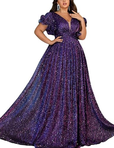 VOUIAO Women Plus Size Formal Dresses Wedding Guest Prom Dress Purple 3XL